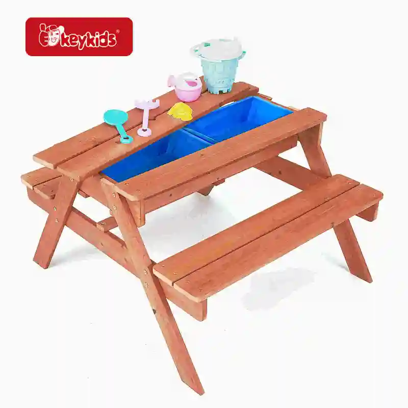 Kids 3 In 1 Sand & Water Picnic Table Garden Wooden Sand Pit Table with Lid & 6 Accessories W01D308