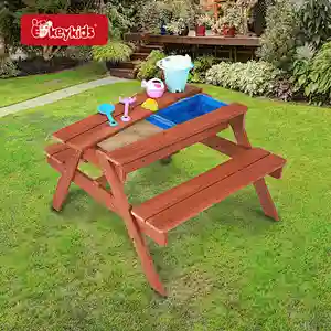 Kids 3 In 1 Sand & Water Picnic Table Garden Wooden Sand Pit Table with Lid & 6 Accessories W01D308