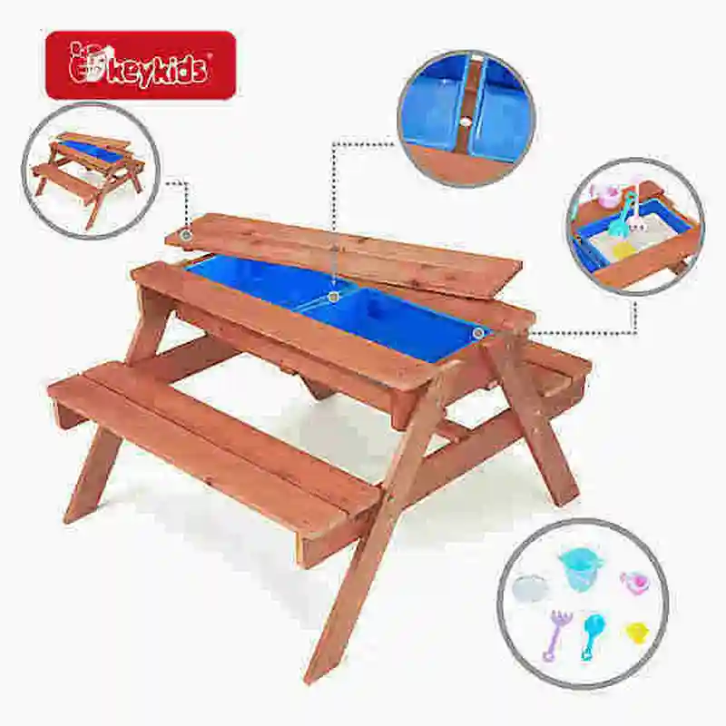 Kids 3 In 1 Sand & Water Picnic Table Garden Wooden Sand Pit Table with Lid & 6 Accessories W01D308